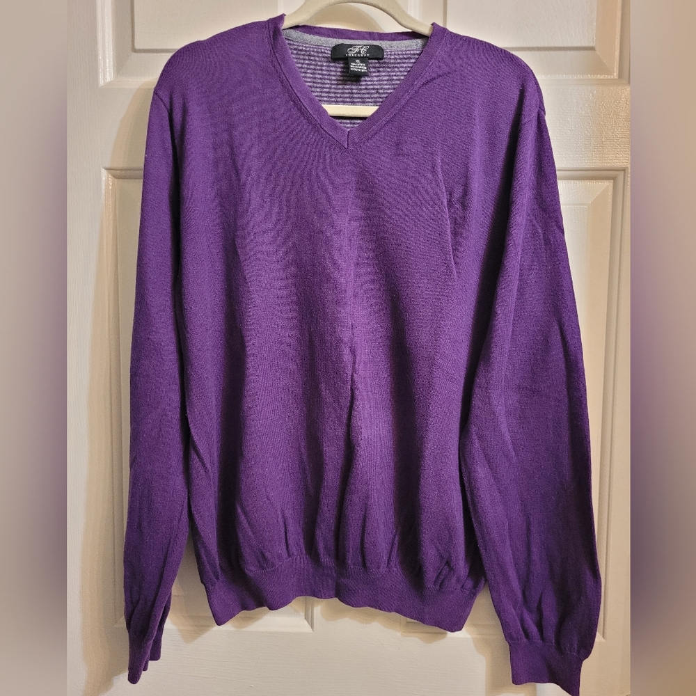 Foxcroft Cotton Cashmere V Neck Sweater Purple XL
